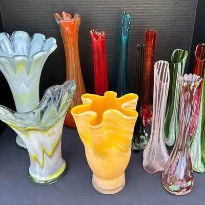 Colorful Swung Art Glass Vases Collection Featuring Lefton