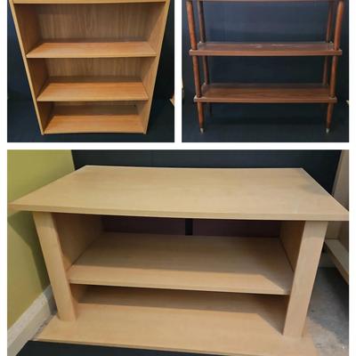 Three Wood-Like Shelves & Console Furniture Pieces