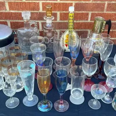 Champagne Glasses & Decorative Bottles with Barware and Ice Bucket