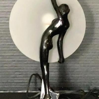 Black Metal Figural Lady Lamp with Circular Shade