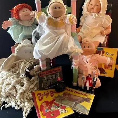 Vintage Children’s Collection Featuring Cabbage Patch Dolls, Books & Painted Chairs