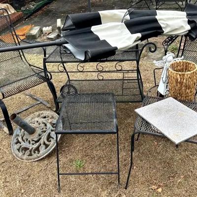 Metal Patio Furniture Collection with Rolling Cart, Chairs, and Umbrella