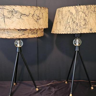 Tripod Style Black and Tan Table Lamps (Pair)