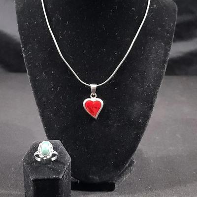 Sterling Necklaces With Pendant And Ring Size 7 1/2
