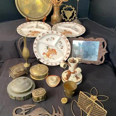 Decorative Brass-Tone and Metal Décor Collection featuring Trays, Plates, and Accent Pieces