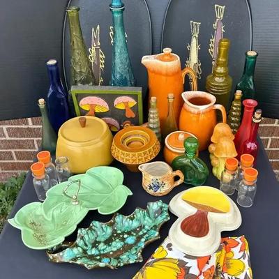 Mid-Century Stoneware, Art Glass Bottles & Decorative Tabletop Collection