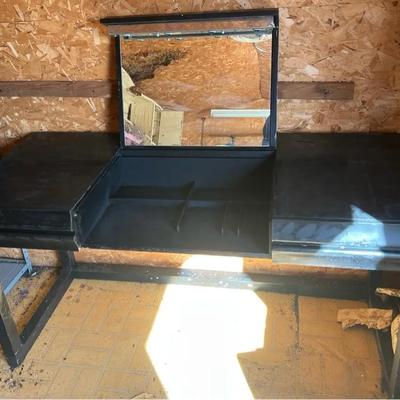 Black Vanity Table with Lift-Top Mirror and Center Storage
