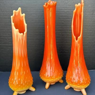 Orange Footed Art Glass Vases Featuring L.E. Smith Bittersweet