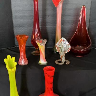 Mid-Century Art Glass Vase Collection featuring Swung, Cased, and Sculptural Forms