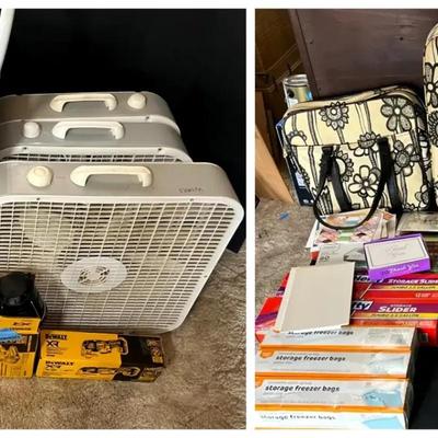 Household Essentials Including Fans, Storage Supplies & Cleaning Items