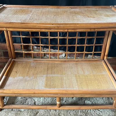 Mid Century Modern Natural Rattan Two-Tier Console Table