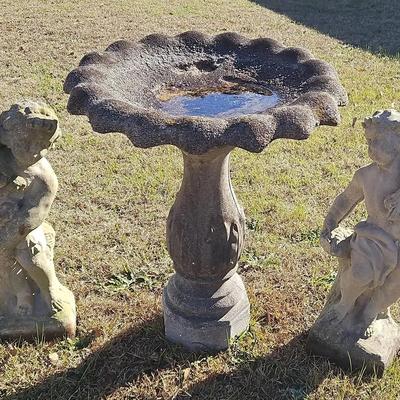 Concrete Bird Bath with Garden Statues