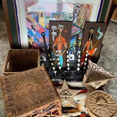 Woven Storage Baskets, Bench & Stylized Art Collection