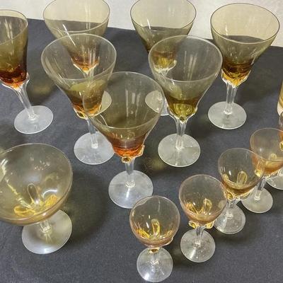 Mixed Amber Glass Stemware & Barware Lot