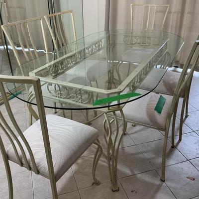 Glass Top Metal Dining Set With 6 Chairs