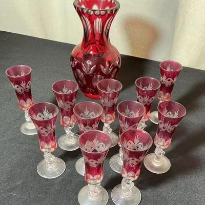 Vintage Cranberry Cut To Clear Crystal