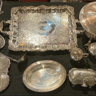 Mixed Silver-Plated Serving and Tea Set