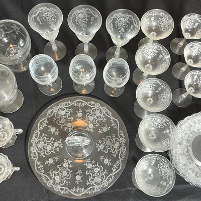 Vintage Etched Glass Entertaining Collection – Glasses, Bowls & Serving Pieces 