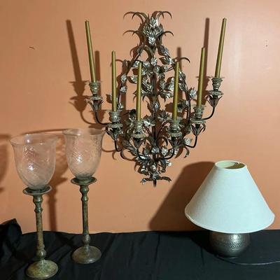 Decorative Metal Wall Sconce, Candle Sticks And Lamp