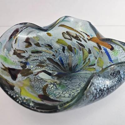 Murano Style Confetti Art Glass Dish 