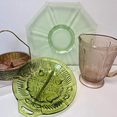 Vintage Depression Glass & Indiana Glass Divided Dish