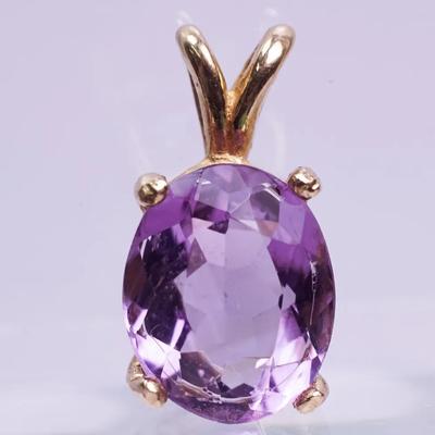 14K Gold Light Amethyst Pendant - 5" Long