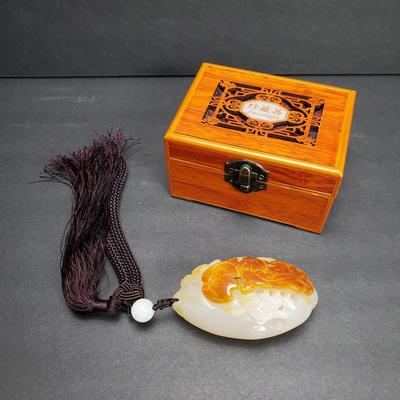 Chinese Carved Agate on Cord & Tassel