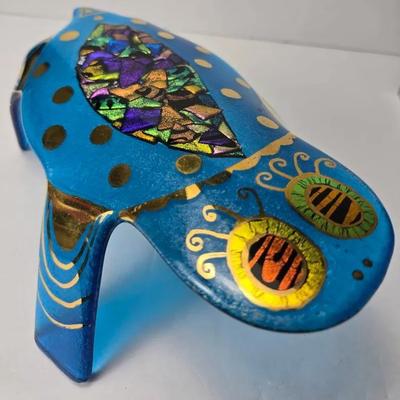 Signed  Fused Dichroic Art Glass Frog 