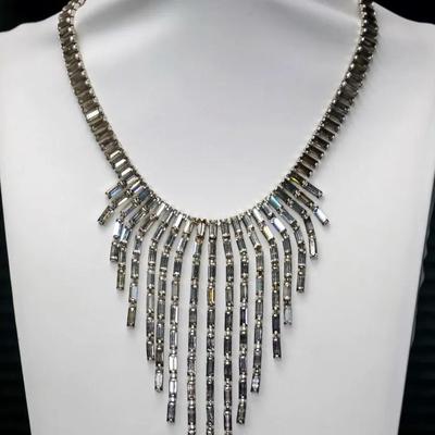  Yves Saint Laurent Rhinestone Waterfall Necklace- 15.5" 