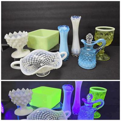 Vintage Fenton, Fostoria, L.G. Wright Vaseline, Jadeite, Opalescent & Milk Glass