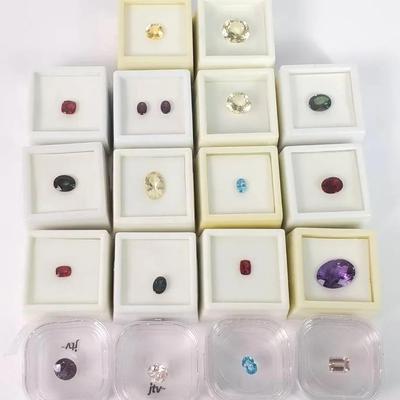 Mixed Boxed Gemstones Including 10 Carat Amethyst