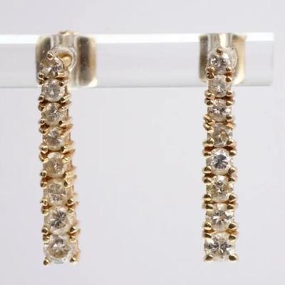14K Gold Graduated Diamond Earrings - 3/4" Long