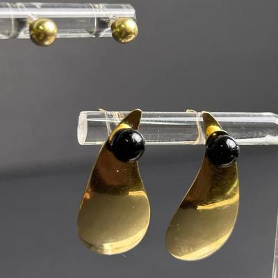 14K Gold & Onyx Ball Stud Earrings with 14K Earring Jackets & Backings