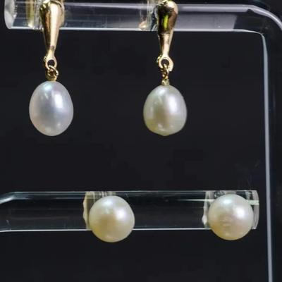14K Pearl Earrings - 2 Pairs