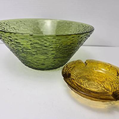 Mid-Century Anchor Hocking "Soreno" Textured Glass Bowl & Ashtray / Dish