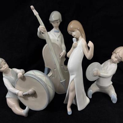 Lladro Musical Children: Boy With Double Bass 4615; Girl Singer 4612 & Boys With Drum & Cymbal