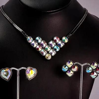 Yves Saint Laurent Aurora Boreallis Rhinestone 16" Necklace & Earrings (2 Pairs)