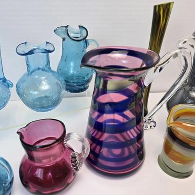 Studio Art Glass Pitchers & Vases: Crackle, Swirl & Cased Glass (9 )