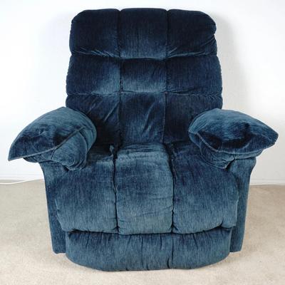 Plush Blue Fabric Manual Recliner with Overstuffed Arms
