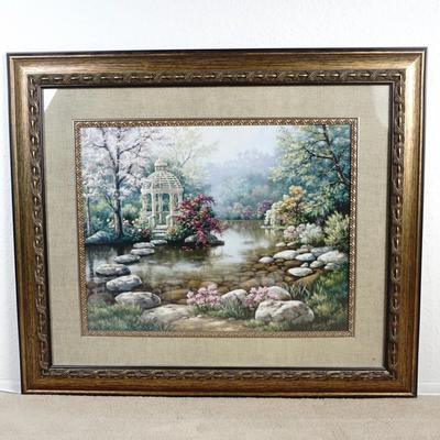 Sung Kim Framed Landscape Art - Gazebo & Garden Scene