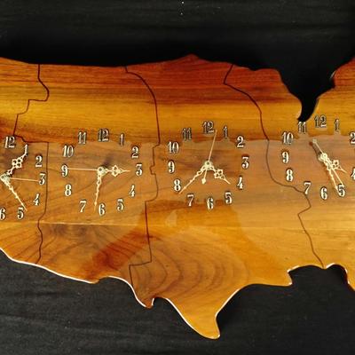 USA Handcrafted Wooden Quad Timezone Wall Clock