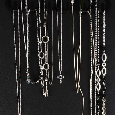 Silver-Tone Chains and Decorative Pendants 22' - 26" Assorted Fashion Necklaces
