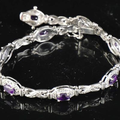 Vintage 7" Sterling Silver Amethyst Bracelet | 11.8g