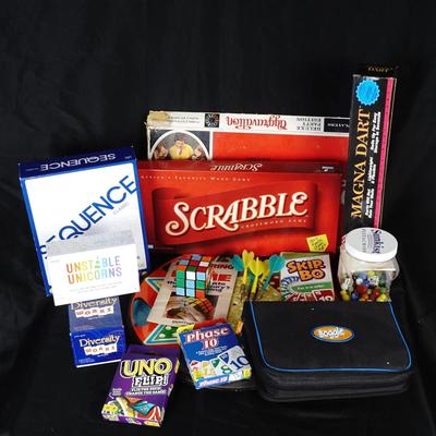Ultimate Vintage Family Game Night Bundle - Scrabble, Chinese Checkers, Dartboard & More