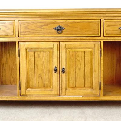 Mission Style Oak Sideboard Buffet with Hidden Storage and Drawers