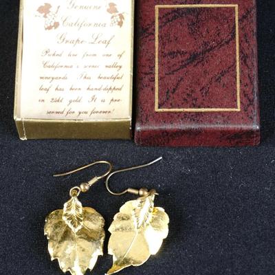 Genuine 24k Gold Dipped California Grape Leaf Earrings | 3.1g