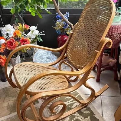 Mid-Century Modern Bentwood Rocking Chair With Woven Cane Seat