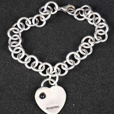 7" Sterling Silver Heart Tag Pendant Bracelet | 18.7g