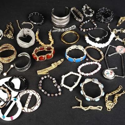 Costume Jewelry Collection of Vintage Fashion Bracelets and Bangles