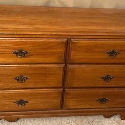 Vintage Solid Oak Wood 6 Drawer Dresser And Matching Mirror